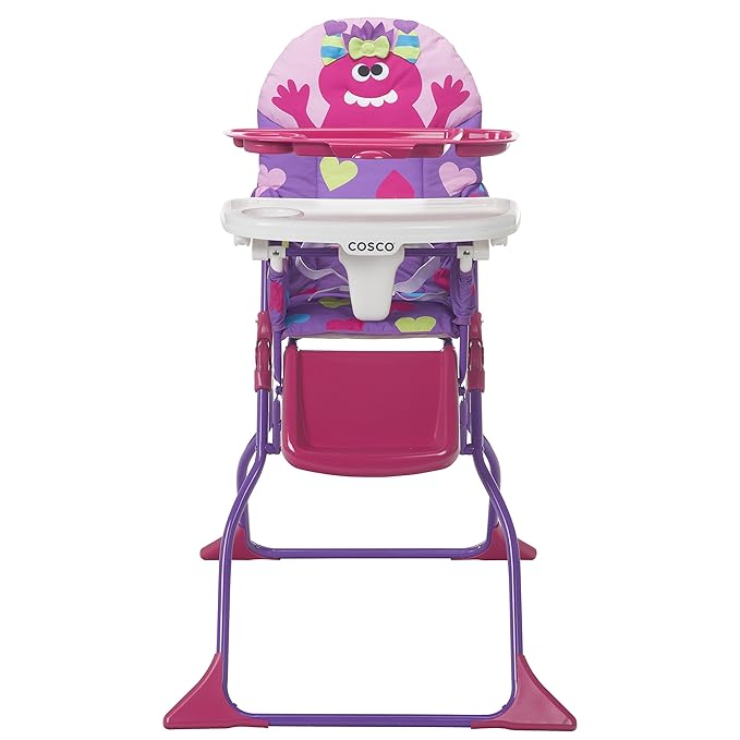 Cosco Kids Folding High Chair for Babies and Toddlers (from 6 Months to 50 lbs) Simple Fold Deluxe with 3-Position Tray, Portable High Chair, Monster Shelley