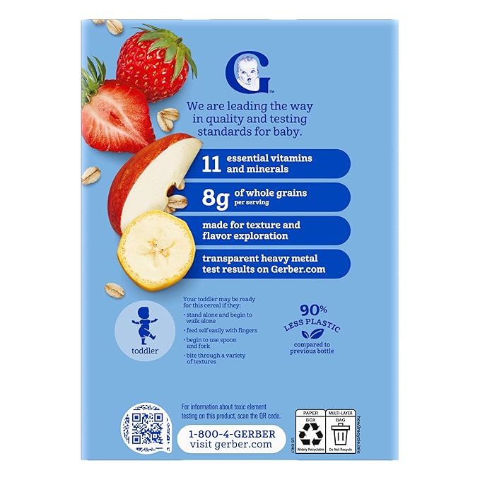 GERBER CEREAL FOR BABY GRAIN AND GROW Hearty Bits MultiGrains Banana Apple Strawberry 5x8oz