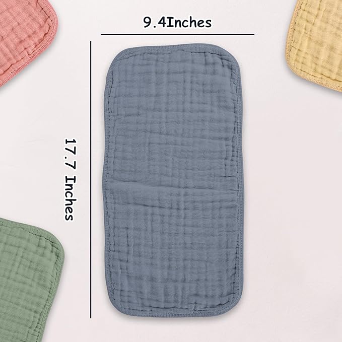 Muslin Solid Burp Cloths 100% Cotton Large 18''x10'' Extra Soft and Absorbent Multifunctional 6 Pack Baby Burping Cloth for Unisex Boys Girls (Fog Blue)