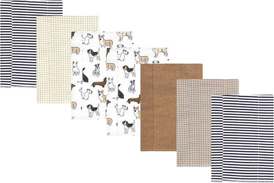Luvable Friends Hudson Baby Flannel Burp Cloths 7pk, Playful Handsome Pups