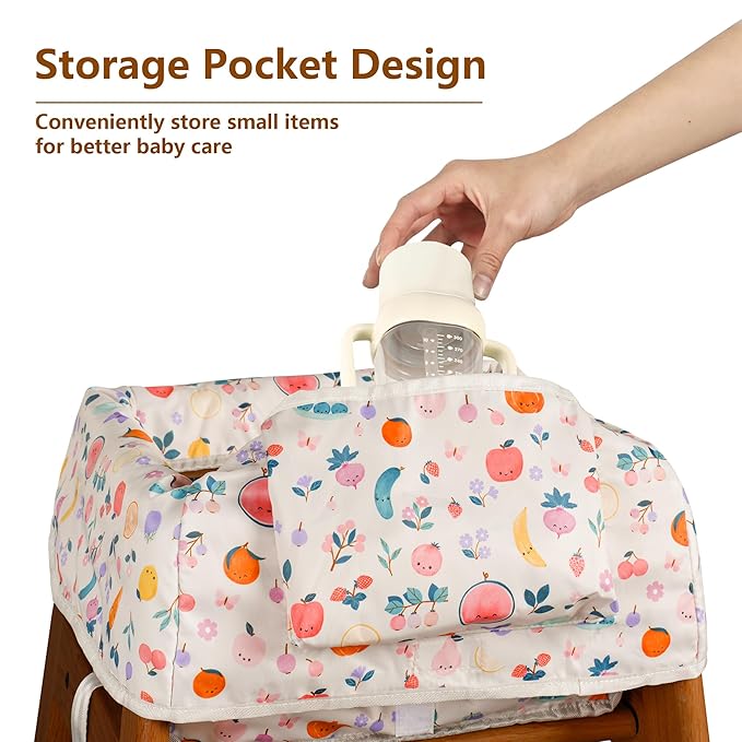 High Chair Cover for Baby Restaurant with Safety Harness Stain and Slip Resistant Waterproof Portable for Outdoor Indoor Eating White