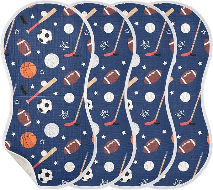 vvfelixl Baby Burp Cloths Team Sports Baby Newborn Cotton Burping Cloths Set Baby Washcloths 4 Pack