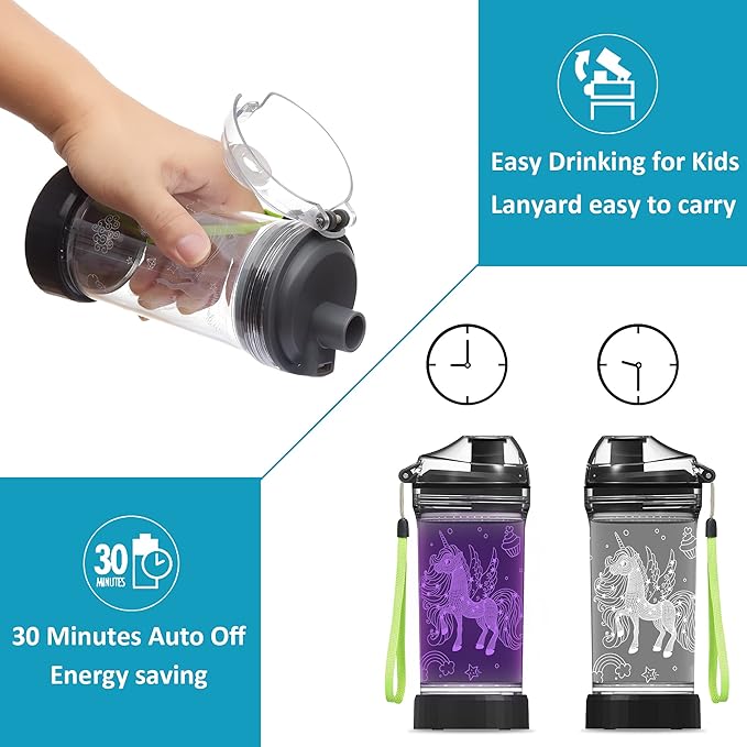 Attivolife Unicorn Water Bottle for Kids, LED Light up 3D Illusion Night Lamp -14 OZ - BPA Free Eco-Friendly Creative Glowing Cup, Ideal Back to School Gift for Girl Birthday Camping