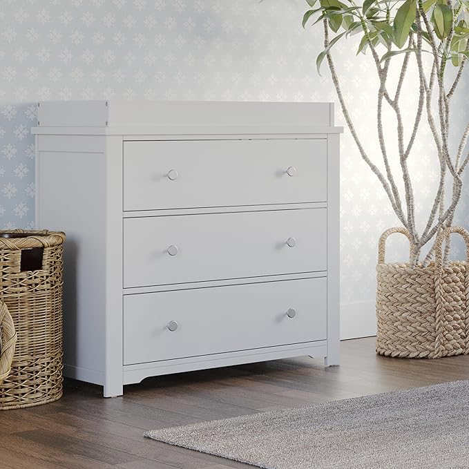 Child Craft Harmony 3-Drawer Dresser with Changing Table Topper, 38" W Nursery Dresser and Changing Station, Smooth Glides, Baby-Safe Finish, Matte White