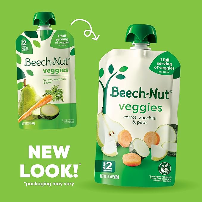 Beech-Nut Baby Food Pouches, Carrot Zucchini & Pear Veggie Puree Baby & Toddler Food, 3.5 oz (12 Pack)