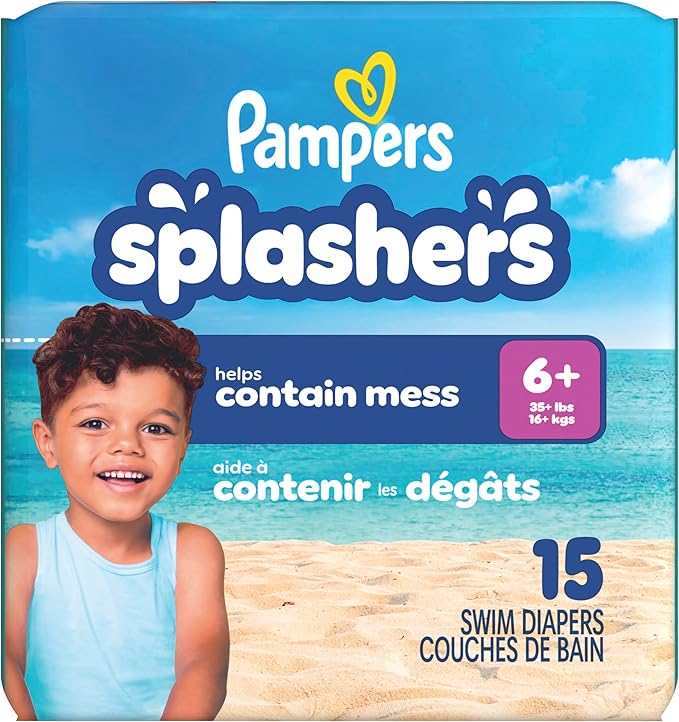 Pampers Splashers Swim Diapers, Size 6+, 15 Count, Disposable Swim Diapers, Contains Mess, No Swell