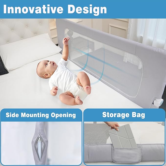 Bed Rail for Toddlers,Foldable Baby Bed Rail-32in/80cm Height Adjustable Safety Guard for Kids, Universal Fit Twin/Full/King/Queen Beds.