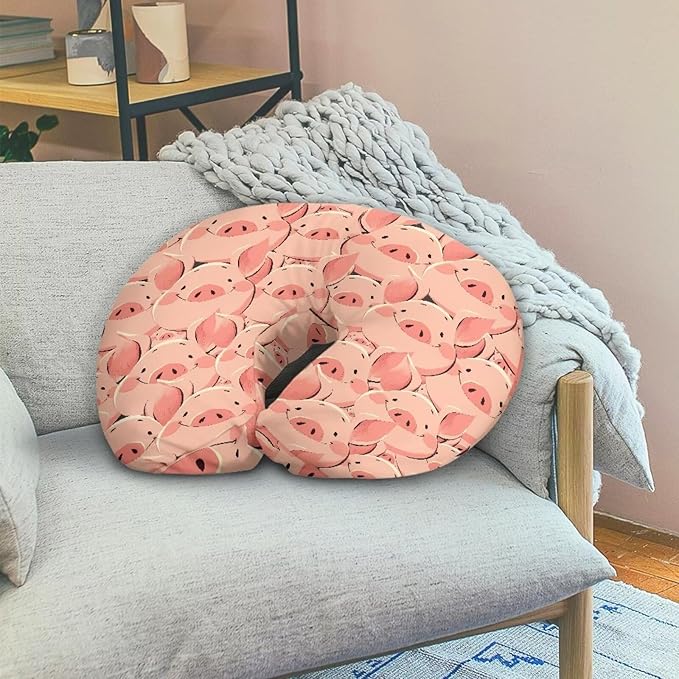 Pink Cartoon Pig Pillowcase for Nursing, Cute Smile Piggy Soft Breastfeeding Nursing Pillows Cover, Modern Farm Animal Stretchy Feeding Pillow Case for Baby Girl and Boys