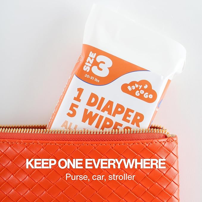 Pocket-Sized Travel Diaper Kit (Size 3, 16–28 lbs) – 10-Kit Value Pack | 1 Diaper, 5 Wipes & Odor-Lock Disposal Bag | Baby Travel Essentials for Airport & On-the-Go