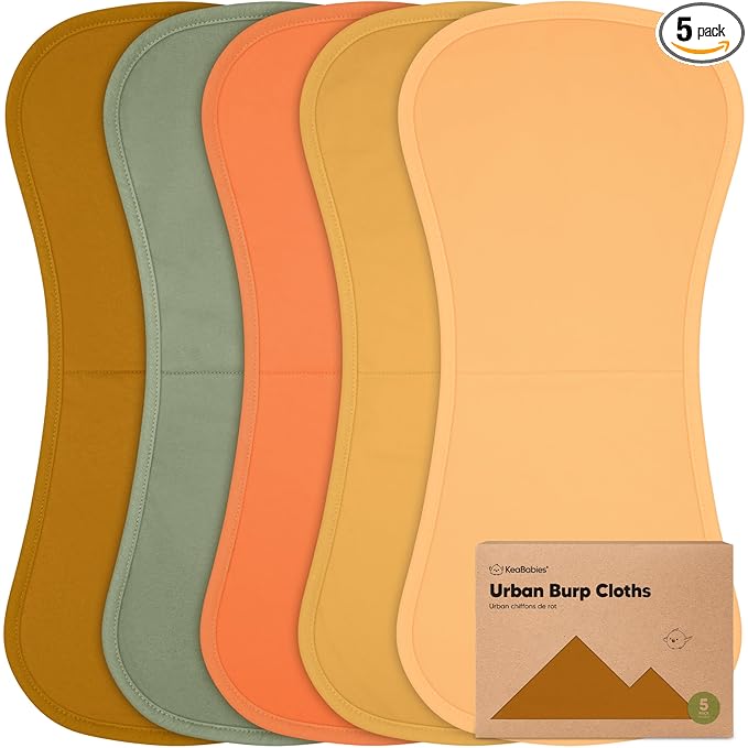 Organic Burp Cloths Baby Boy & Girl - 5-Pack Super Absorbent Cotton Burping Cloths for Babies, Soft & Plush Newborn Spit Up Rags, Infant Towels for Milk Spit Up, Unisex, Large 21" x 10" (Phase)