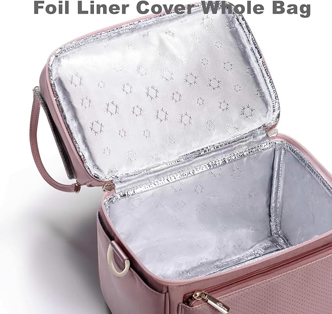 SUNVENO Breast Milk Cooler Bag with Detachable Insulation Box, Double-Layer Pumping Travel Bag for Work & Daycare, Fits Bottles, Ice Packs and Pump Parts,Pink