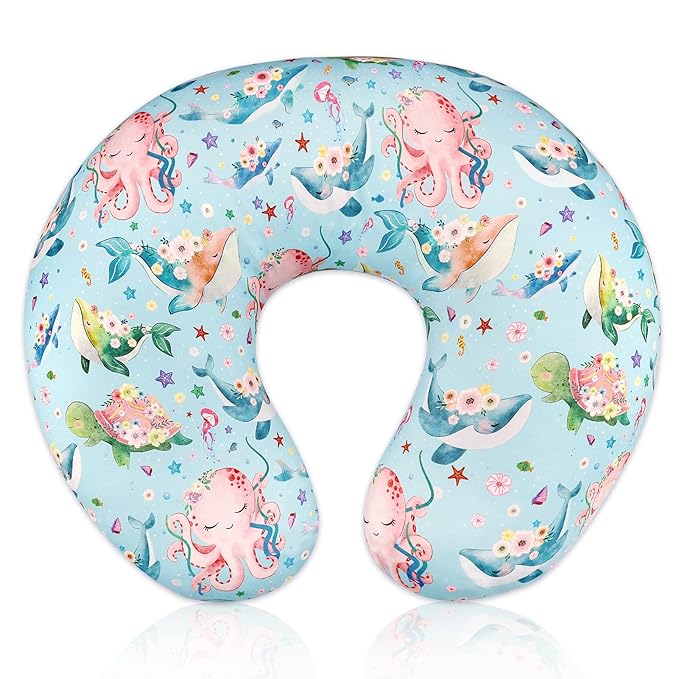 DILIMI Nursing Pillow Cover Stretchy Removable Cover for Breastfeeding Pillows, Ultra Soft Comfortable Slipcover for Baby Girl and Boy, Ocean World