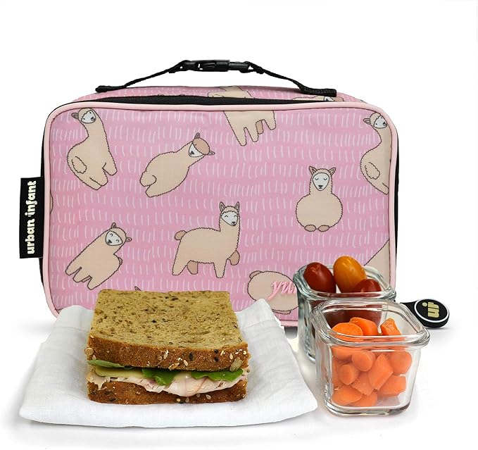 Urban Infant Yummie Kids Lunch Box Insulated Bag - Toddler Boys and Girls – Perfect for Daycare Preschool Travel Snacks – Allergy Alert Cards - Fits Bento Boxes - Llamas