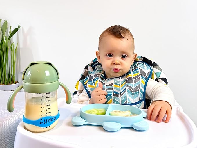 Silicone Baby Bottle Labels for Daycare, Home, and Travel Organization, Fits Small Water Tumblers, Sippy Cups, Snack Containers, and Food Jars, Cute Animal Shapes, Includes Waterproof Marker