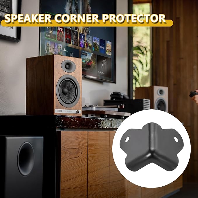 4 Pack Heavy Duty Metal Corner Protectors, Black Iron Edge Guards with Mounting Screws - Cabinet Corner Protectors for Furniture, Anti Dent Protection for Speaker Cases, Tables, Boxes