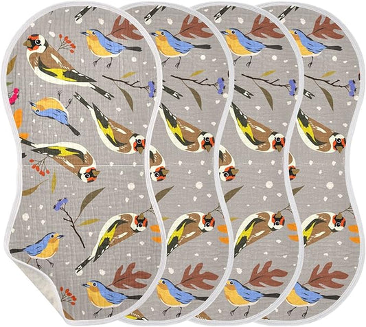 Autumn Bird Goldfinch Robin Berry Muslin Burp Cloths for Baby 4 Pack 100% Cotton Baby Washcloths Bibs for Boy Girl
