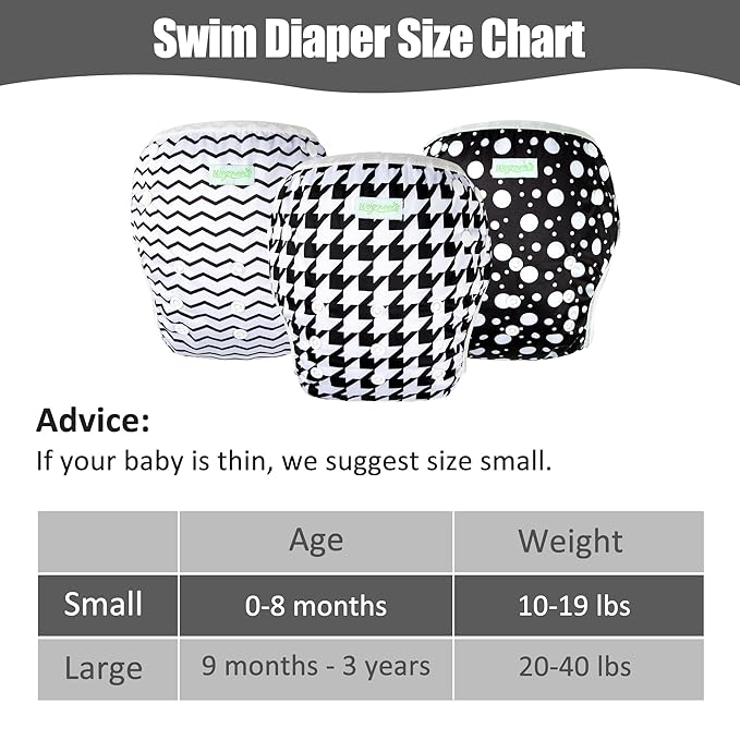 wegreeco Baby & Toddler Snap One Size Adjustable Reusable Baby Swim Diaper (Houndstooth, Small, 3 Pack)