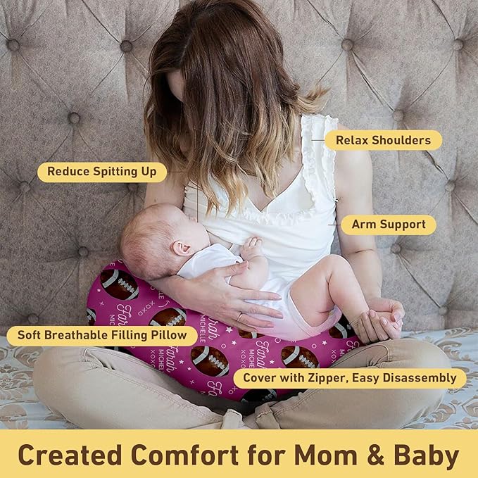 Dyoart Baby Nursing Pillow Cover, Custom Breastfeeding Bottle Pillow Slipcover, Personalized Gift for Infant Boys Girls,Football Pattern, Ultra Comfortable Soft (one Size)