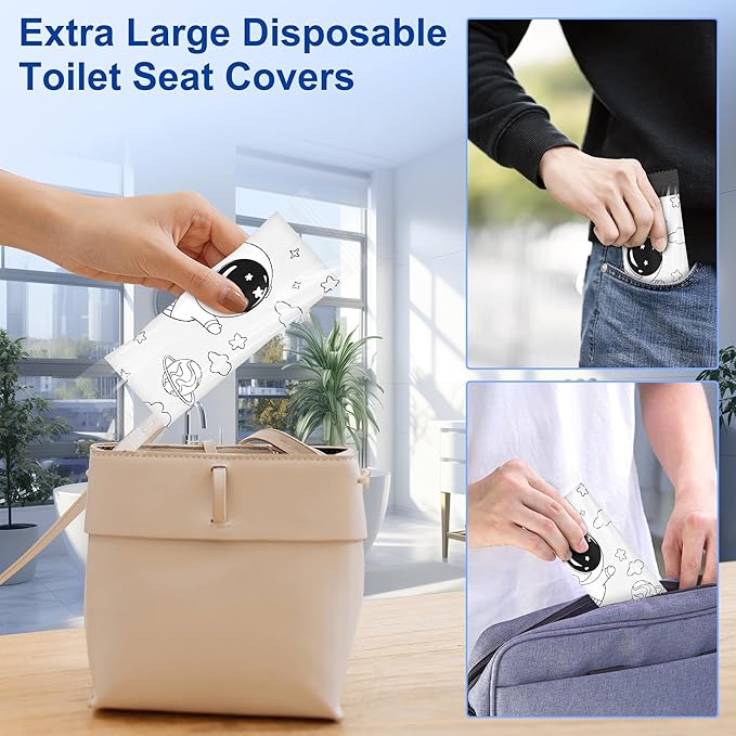 20 Pcs Toilet Seat Covers Disposable for Kids&Toddlers&Adult, Extra Large Individually Wrapped Portable Package for Travel Toddlers Potty Training in Public Restrooms (Space Theme)