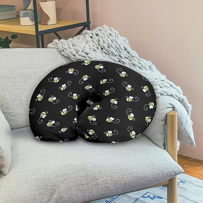 Forchrinse Bee Nursing Pillow Cover for Girls Black Nursing Pillow Slipcover for Breastfeeding Moms