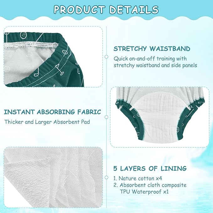 Little Boys Underwear Potty Training Pants Leakproof Nighttime Training Underwear for Toddler Girls 3T Minimalist Golf Pattern