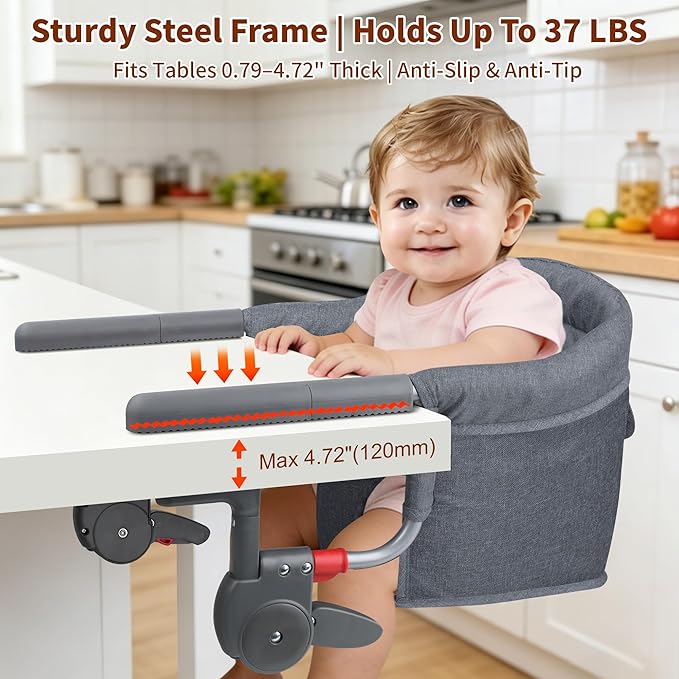 Premium Hook On High Chair, One-Pull Quick Install No Twisting, Heavy Duty Steel Frame, Safe Materials Clip on Table Chair, Portable Baby Feeding Chair with Storage Bag for Travel Home