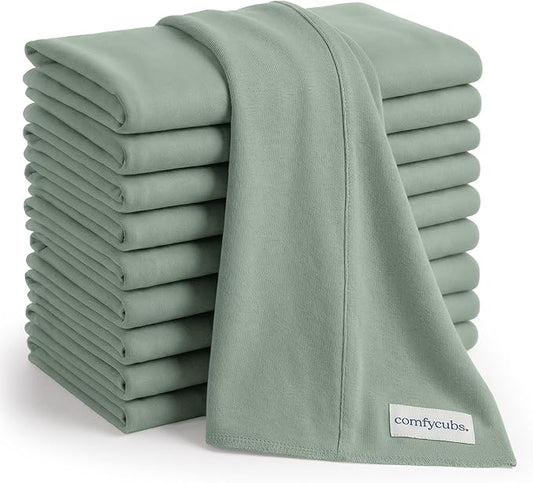 Comfy Cubs Baby Burp Cloths Set (Pack of 10) - Large, 6-Layer, Ultra Absorbent 100% Cotton for Infant Spit-Up, Drool, and Messes - Soft, Gentle, Thoughtful New Born Baby Gifts, Fern