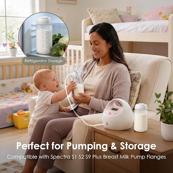 2PCS Breastmilk Storage Bottle for Momcozy 22oz Breast Milk Cooler, Wide Neck Breastmilk Collection Compatible with Spectra S1/S2/9 Plus/SG/Motif Luna, Certain Philips Avent Nipples, 10oz/300ml