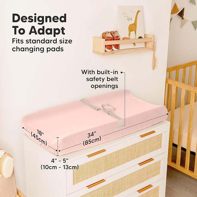 2-Pack Baby Changing Pad Cover for Girl, Boy - 34x18 Soft Viscose Derived from Bamboo Baby Diaper Changing Table Pad Cover Sheets, Neutral, Snug Fit Nursery Diaper Change Sheets (Cameo)