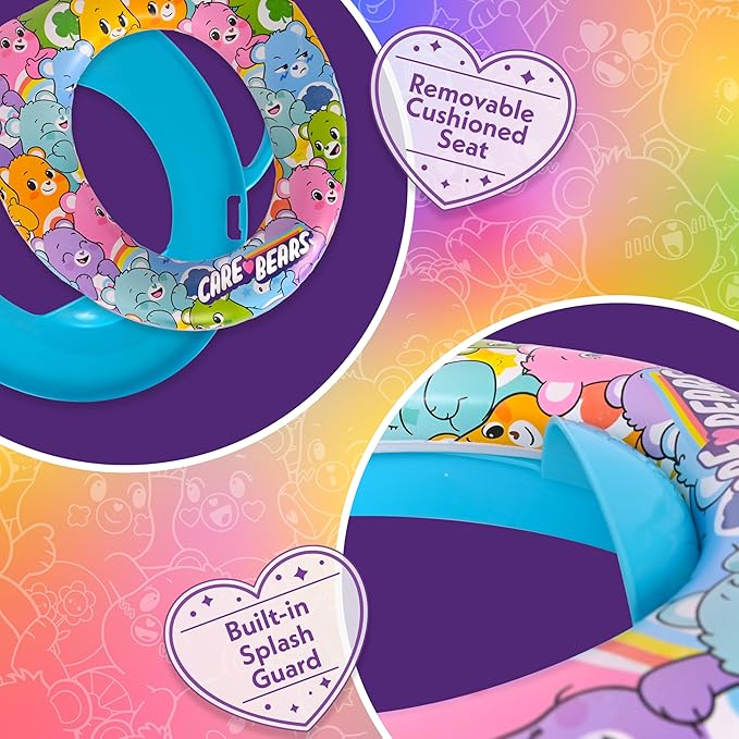 Care Bears Soft Potty Training Seat for Toilet with Storage Hook, Non-Slip Potty Ring with Splash Guard, Built-in Handles for Toddlers