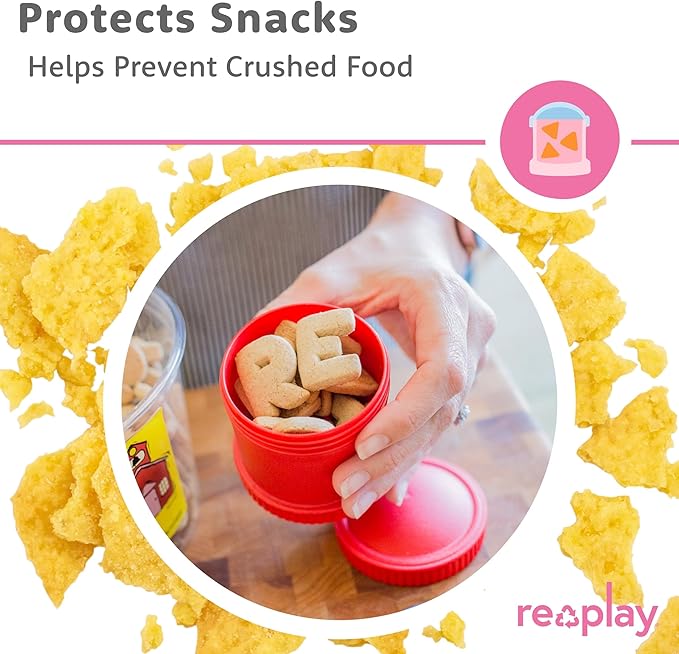 Re-Play Snack Stack Toddler Containers, 2 Sets - Stackable Cups with Travel Lid & Strap for On-the-Go, BPA-Free, Made in USA, Ice Pink/Ice Blue