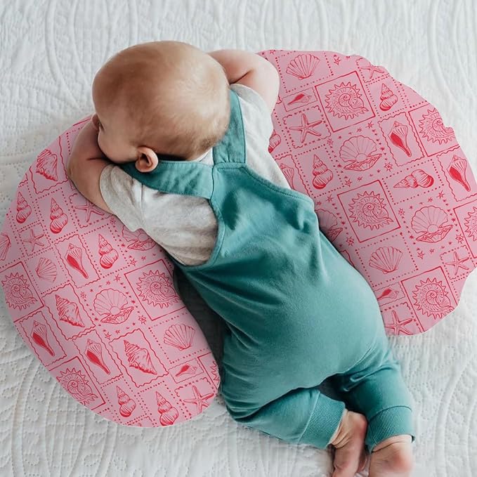 Pink Seashells Baby Nursing Pillow Covers for Boy Girl Boho Beach Conch Nursery Feeding Pillowcase for Breastfeeding Pillows Pastel Summer Coastal Soft Stretchy Removable Cover for Newborn Infant