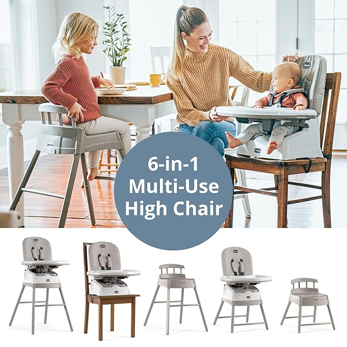 Chicco Stack Hi-Lo 6-in-1 Multi-Use Convertible High Chair, Reclines for Babies and Toddlers, Easy-Clean Baby High Chair Booster Toddler Seat Combo | Tide/Blue/Green