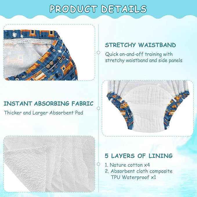 Little Boys Underwear Potty Training Pants Reusable Potty Training Underwear for 2T Seamless Pattern Of Various Trains and Cars