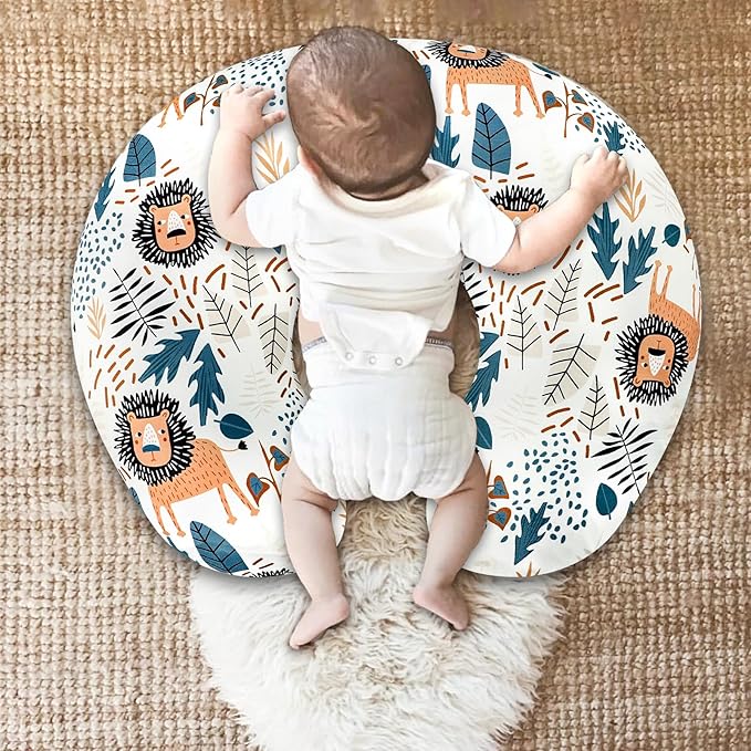 SWESEN Nursing Pillow Cover, Lion Breastfeeding Pillows Covers, Snug Fits Nursing Pillow Slipcovers for Boys Girls, Ultra Soft and Stretchy, Animal