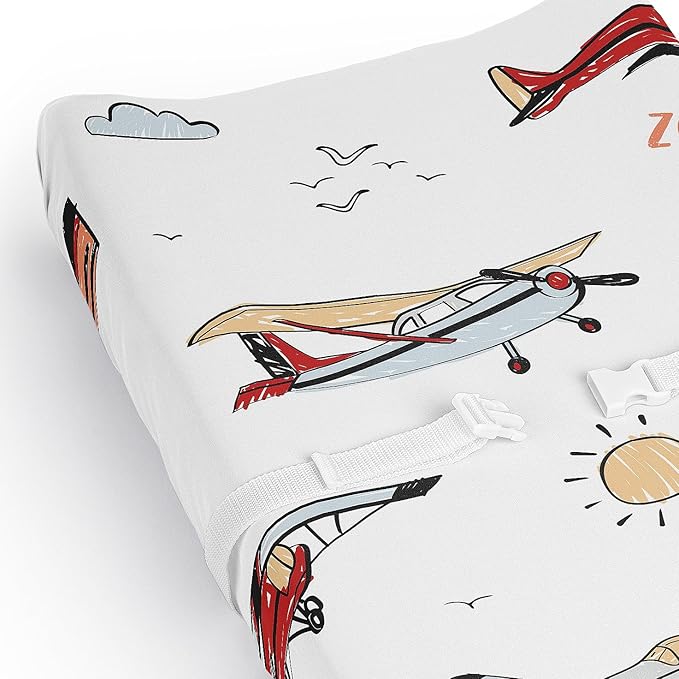 Sweet Jojo Designs Baby Changing Pad Cover Sheet (Vintage Airplane) for Boys, Infant/Newborn Diaper Change Table Mat Covers (Sky, Airplanes, Air Plane, Transportation, Aviator, Aviation, Blue Clouds)