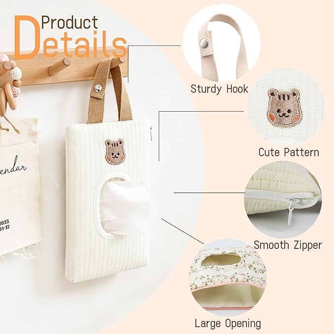Quilted Baby Wipe Holder Floral Diaper Pouch Portable Quilted Wipes Bag for Car, Stroller