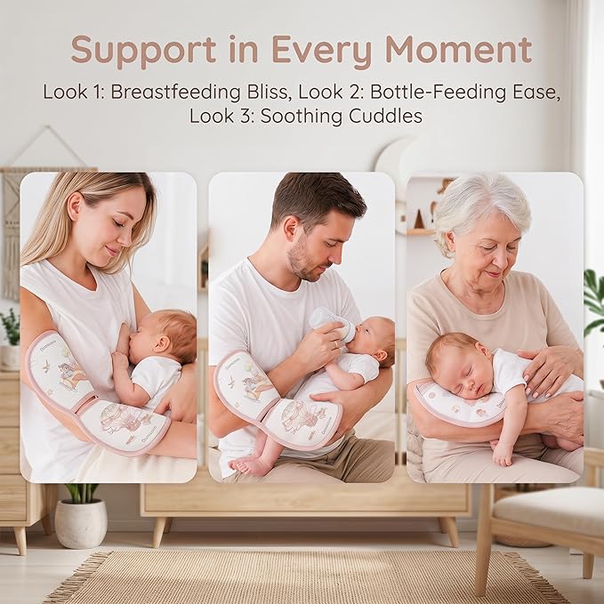 Breathable Cooling Nursing Arm Pad - Natural Tencel Ramie Baby Holding Arm Mat for Newborn, Non-Sticky Sweat Arm Rest Pad for Infant Breastfeeding in Summer, Green Story Pattern