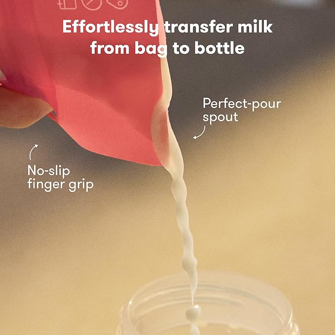 Frida Mom Breastmilk Storage Bags, 50ct Splitstash Freeze & Thaw Milk Bags for Breastmilk, Splits Bag into Two 2oz Portions, Leakproof Seal, Perfect Pour Spout, No Slip Finger Grip, BPA Free, 4oz Bag