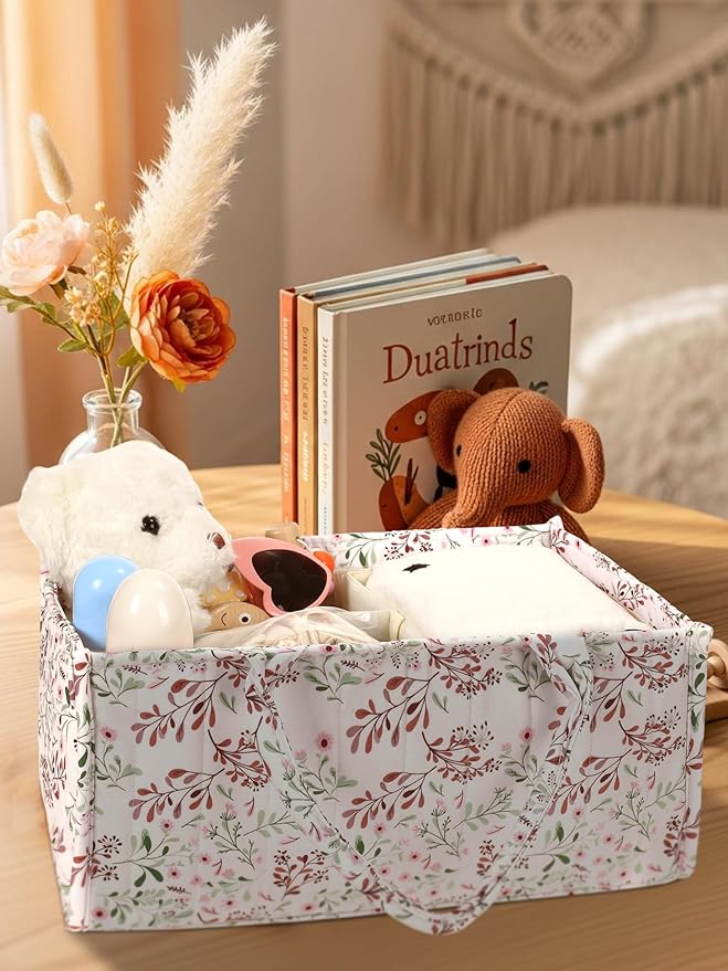Shinylin 2 Pcs Diaper Caddy Organizer New Mom Gifts Stylish Brown Diaper Caddy Basket Floral Pastoral Daisy Nursery Storage Organizer Baby Shower New Parents Gifts for Baby Newborn Essentials