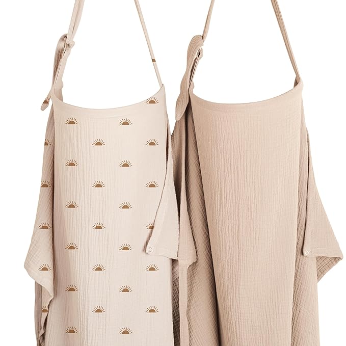 Konssy 2-Pack Muslin Nursing Cover Up for Breastfeeding Moms with Rigid Hoop, 100% Cotton, Lightweight & Breathable Breastfeeding Cover, Adjustable & Comfort
