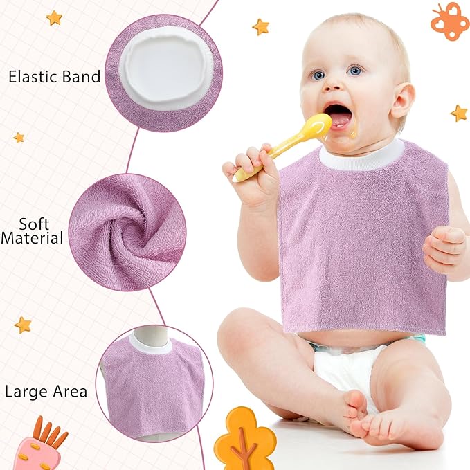 Foaincore 6 Pcs Pullover Baby Bibs Cotton Terry Toddler Absorbent Infant for Feeding and Drooling Towel Bib (Soft Colors)