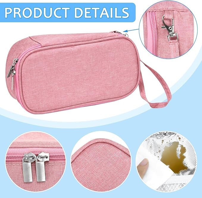Breastmilk Cooler Bag with Ice Pack, Portable Insulated Breast Milk Storage Cooler Bag, Small Stylish Breastmilk Storage Bag Cooler with Wrist Strap (Pink)