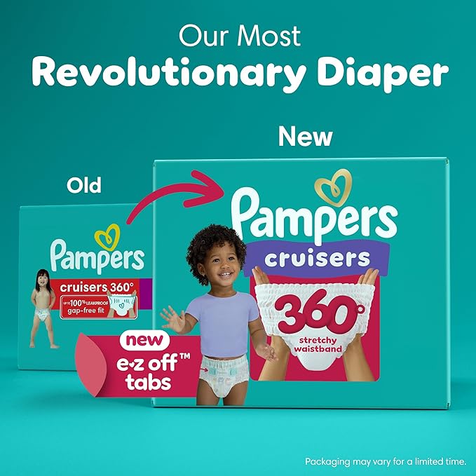 Pampers Diapers - Cruisers 360 - Size 3, 168 Count, Babyproof, up to 100% Leakproof Pull-On Diaper (Packaging May Vary)