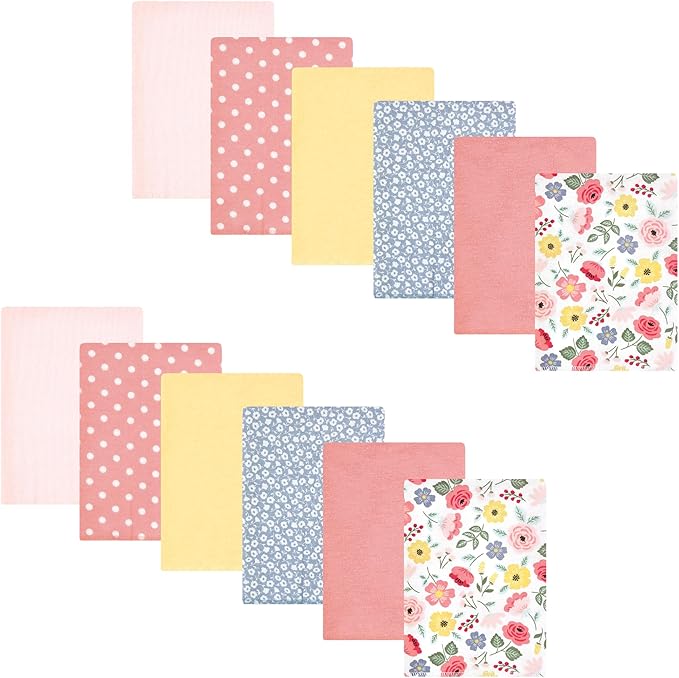 Hudson Baby Unisex Baby Cotton Flannel Burp Cloths Bundle, Modern Botanical, One Size