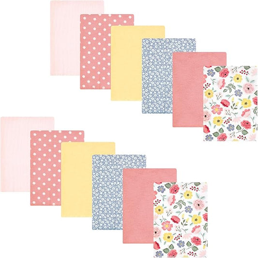 Hudson Baby Unisex Baby Cotton Flannel Burp Cloths Bundle, Modern Botanical, One Size