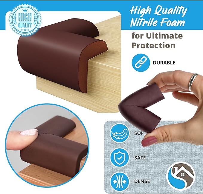 8-Pack Baby Proofing Corner Guards, Soft Rubber Corner Protectors for Furniture, 3M Adhesive Pre-Taped Corner Bumper Guards, Child Proof Safety for Fireplace, Table, Cabinet & Stairs, Brown