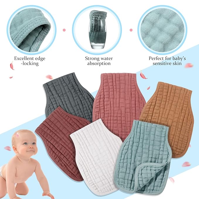 Frienda 6 Pieces Baby Muslin Burp Cloths Large 9 x 20 Inch 6 Layer Burp Cloth Multi Colors Muslin Washcloths Diapers Newborn Face Towels for Baby Boy Girl Unisex(Colorful)