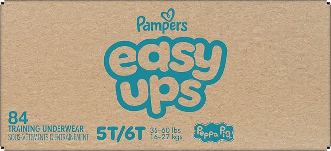 Easy Ups Girls & Boys Potty Training Pants, Size 5T-6T, 84 Count, Peppa Absorbent Training Underwear, Up to 100% Leakproof Day and Night, Hypoallergenic (Packaging May Vary)