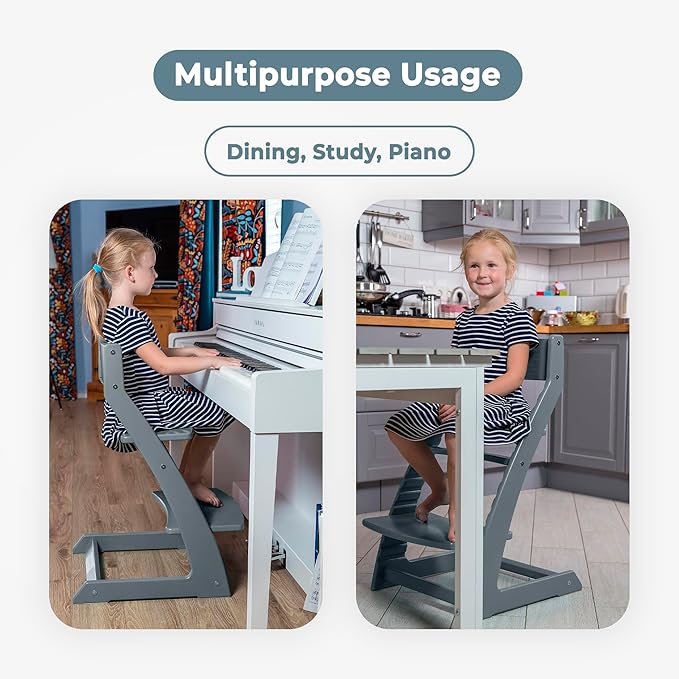FORNEL Grey Wooden High Chair for Toddlers | The Grow-with-Me Adjustable Chair for Modern Farmhouse & Scandinavian Kitchens | Premium European Style Convertible Seat